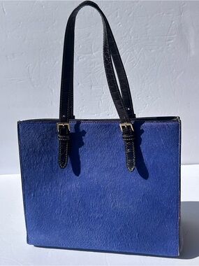 Silvano Biagini Made in Italy Blue Haircalf & Purple Croc Embossed Leather Bag